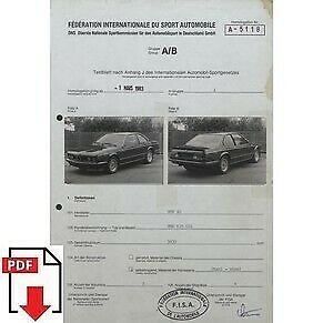1983 BMW 635 CSI FIA homologation form PDF download